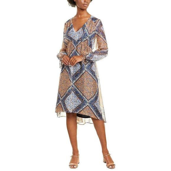 Taylor V-Neck Chiffon Ditsy Floral Dress Admiral Blue Melon 8 - Picture 1 of 2